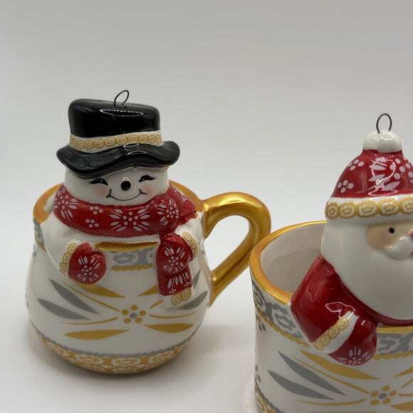 Set of 3 Temptation Ornaments Tea Cup Old World Confetti Pattern Holiday Santa - Picture 2 of 16